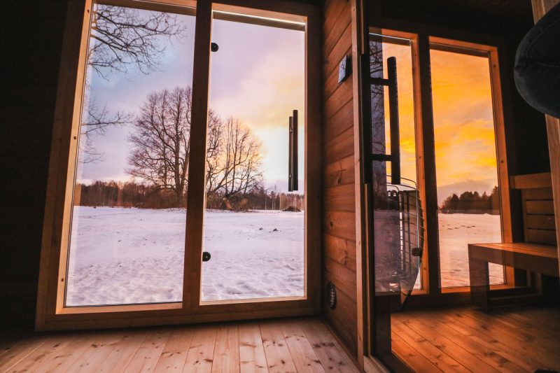 interior of monarch sauna in winter