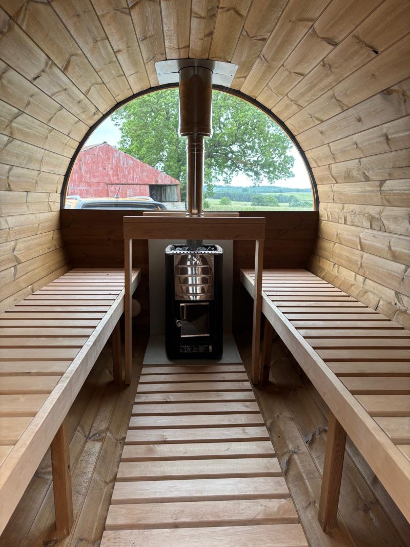 interior of mobile sauna on a trailer