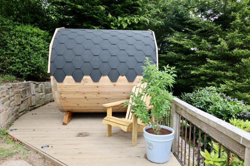 barrel sauna on deck