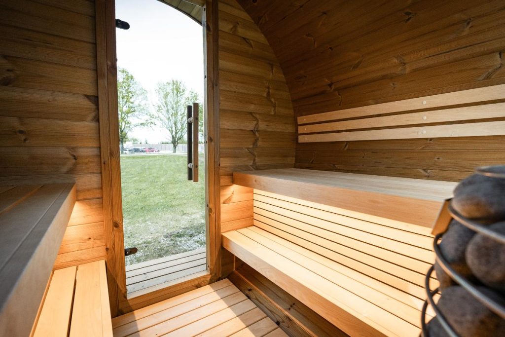 woman standing in sauna doorway