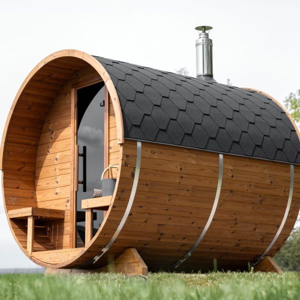 Scottish Saunas Classic Barrel Sauna with Porch Seats (2x2.6m)